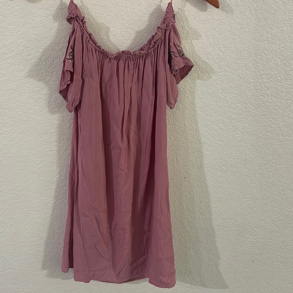 Abercrombie & Fitch Dusty Pink Short Off the Shoulder Dress with Floral Sleeves.